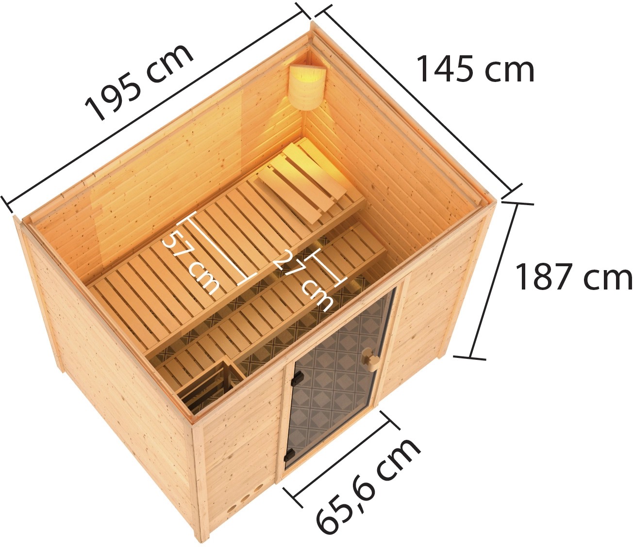 Woodfeeling Sauna Selena inkl 9 kW Bio Ofen mit ext Strg Glastür