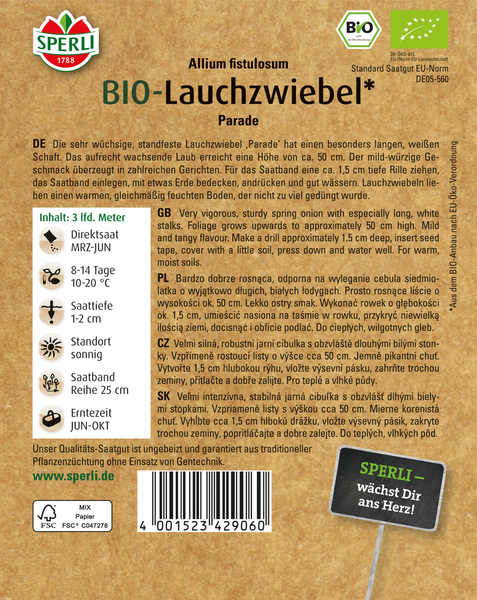 Sperli Bio Lauchzwiebel Saatband Kaufen Bei Obi