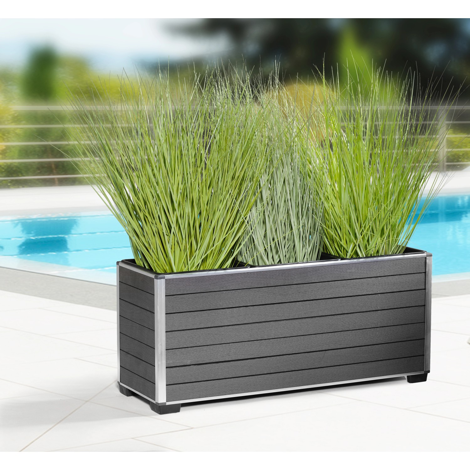 Gartenfreude Pflanzgefäß WPC eckig 79 cm x 27 cm Anthrazit kaufen bei OBI