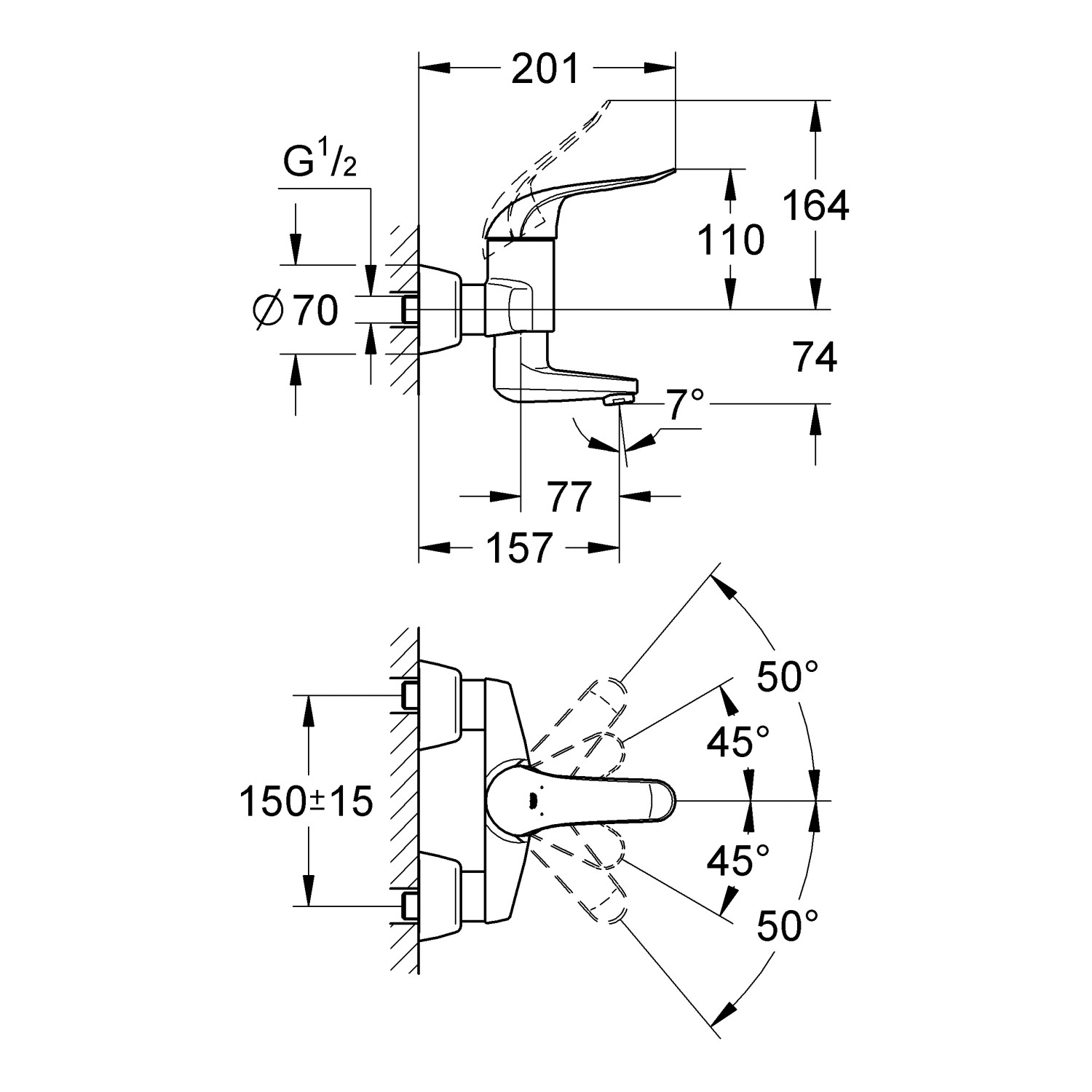 Grohe Einhand Waschtischbatterie Euroeco Special Ausladung 15 7 Cm