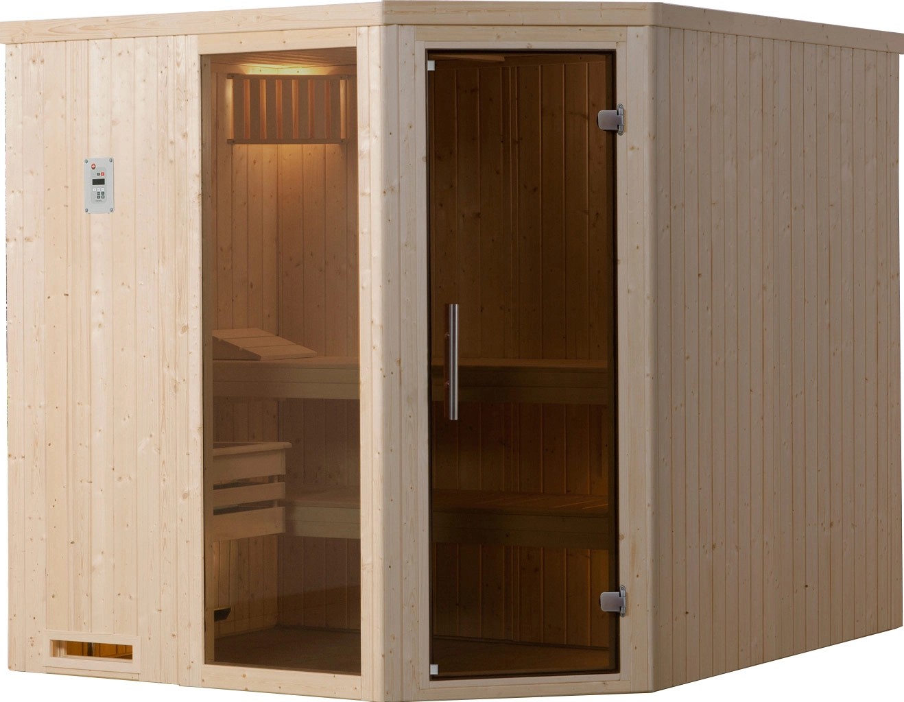 Weka Element Ecksauna Varberg 3 mit Glastür und Fensterelement kaufen