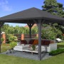 Skan Holz Pavillon Cannes 2, schiefergrau lasiert, 359x359 cm. Gartenlaube mit robustem Leimholz und Dach.