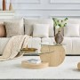 okwish Couchtisch mit Glas und Zwei Ebenen für Wohnzimmer 90x70x44 cm Natur_3