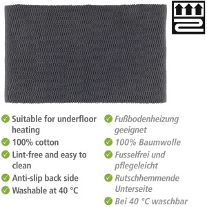 Dunkelgraue Wenko Badematte Mona, 50x80 cm, mit Strickmuster. Badteppich für Badezimmer und Gäste-WC.