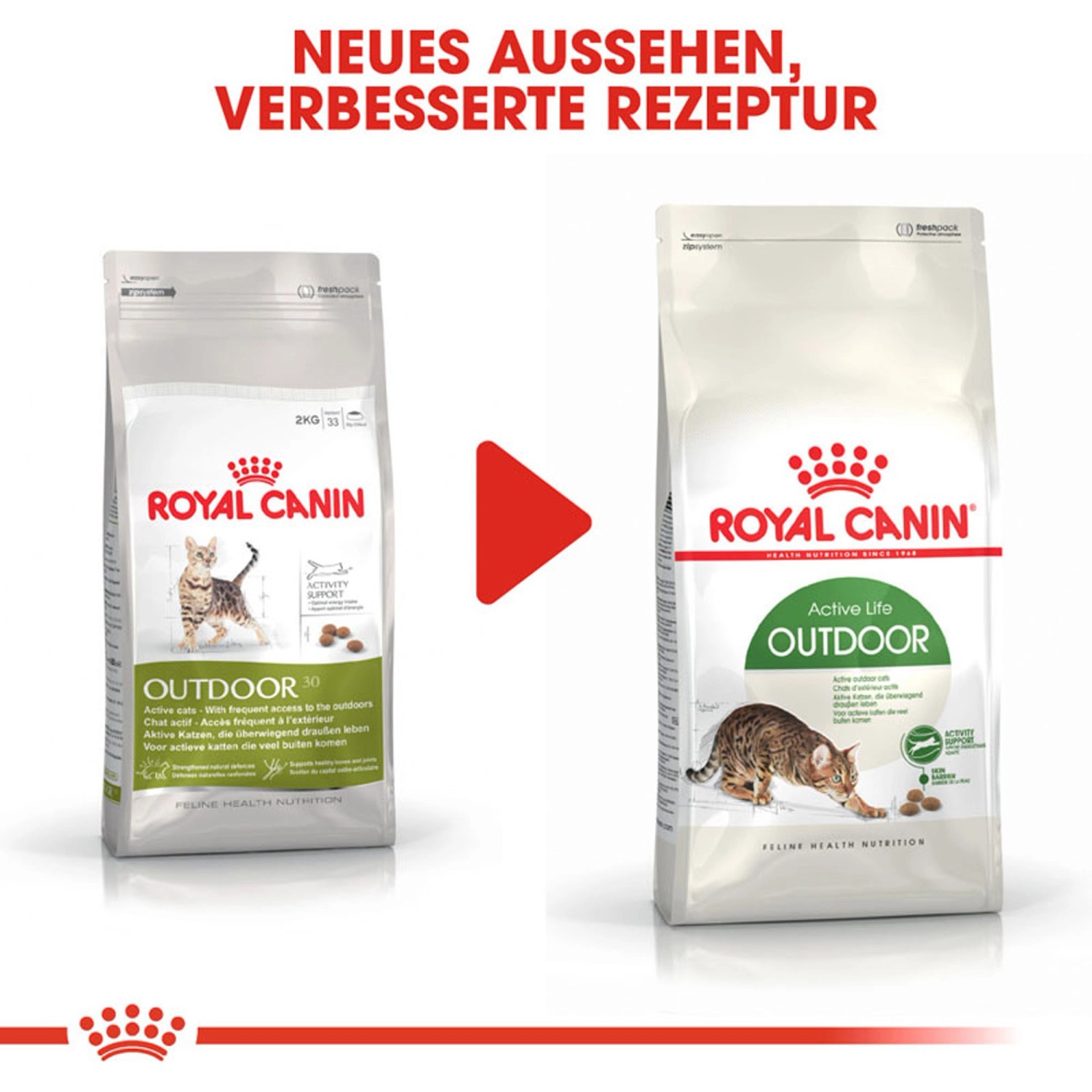 Royal Canin Outdoor Katzenfutter, Trockenfutter für Freigänger, 400g Packung im neuen Design.
