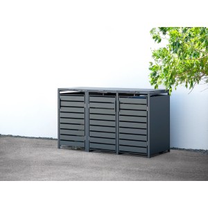 Westmann Mülltonnenbox Kubus, 3er, anthrazitfarben, aus Metall für drei 240 l Tonnen.