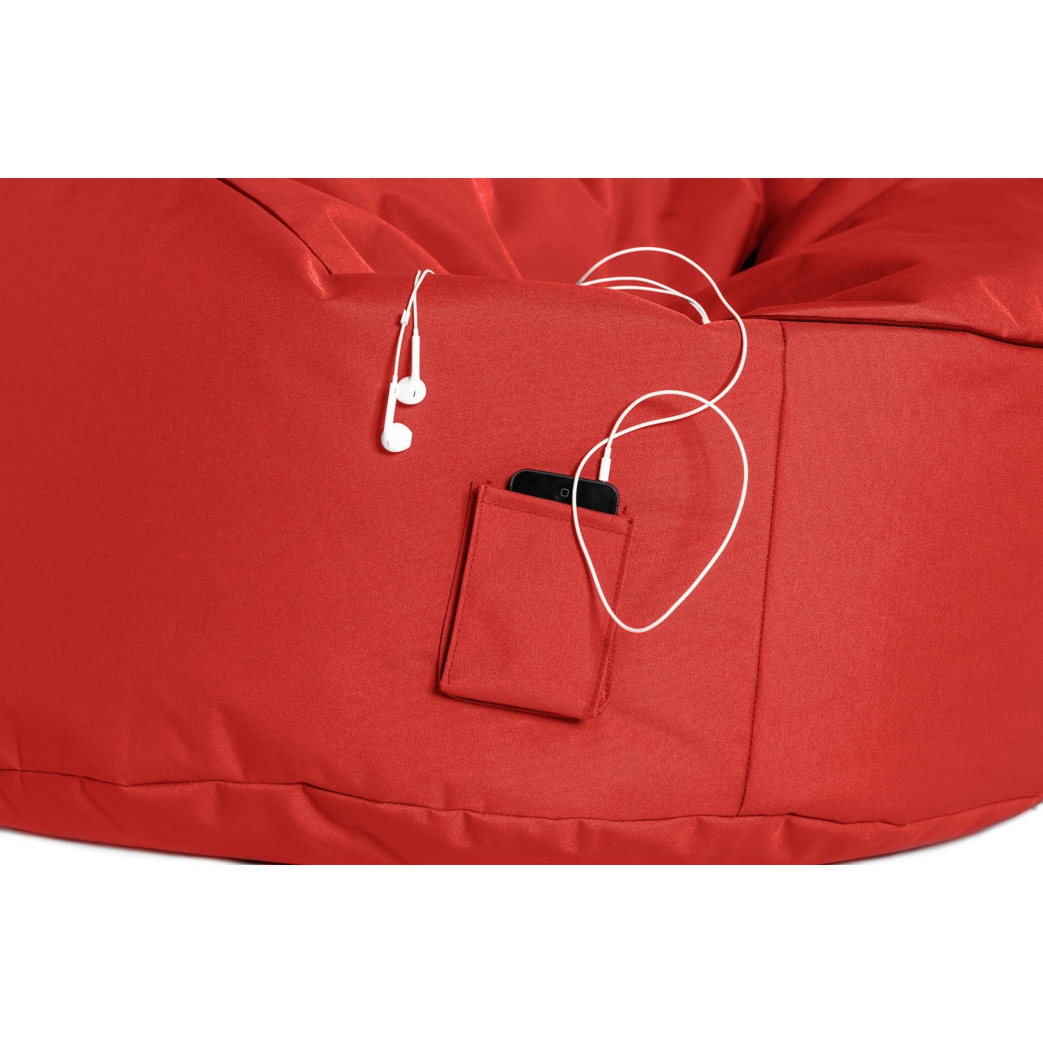 Roter Sitting Point Sessel Swing mit Seitentasche, gefüllt mit EPS-Perlen.