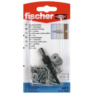 Fischer Gipskartondübel GKS K mit Schrauben und Setzwerkzeug, 5 Stück.