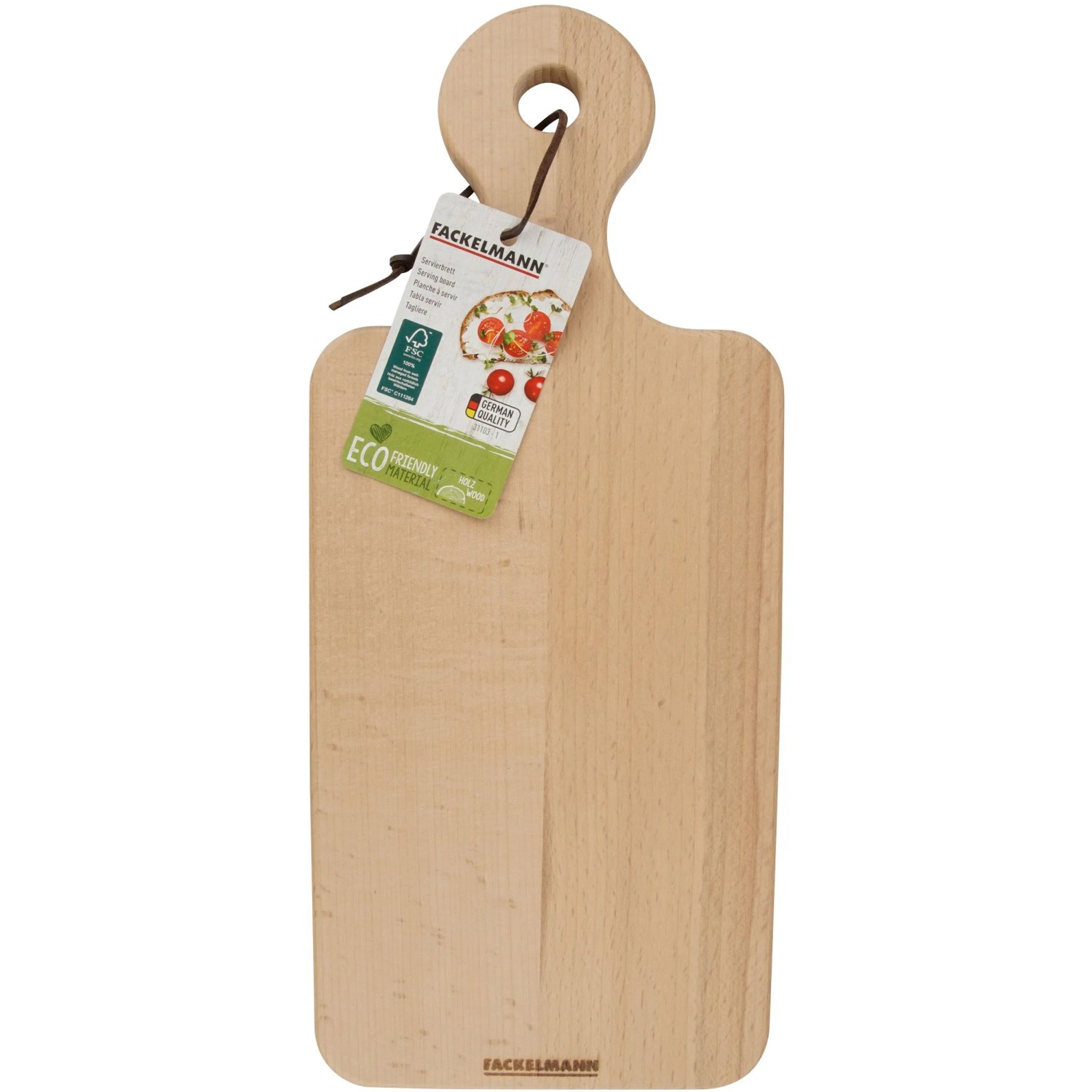 Fackelmann Holzbrett Fair, 15x35 cm, Küchenhelfer mit Griff aus Buchenholz.