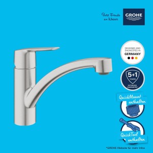 Grohe QuickFix Spültischarmatur Start Supersteel mit niedrigem Auslauf.