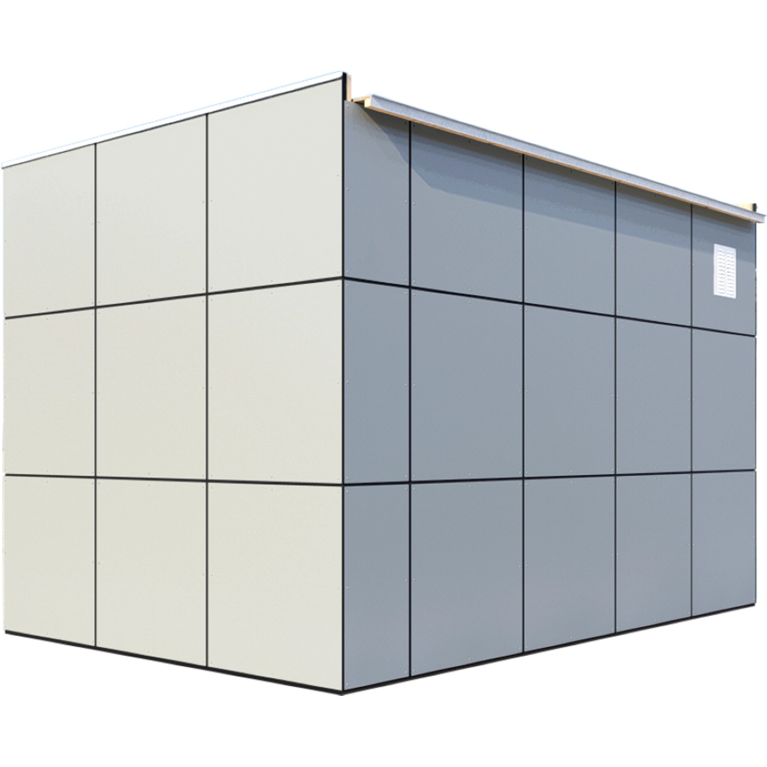 Modernes, anthrazit-graues Bertilo Gartenhaus HPL 2 aus Holz, Seitenansicht.