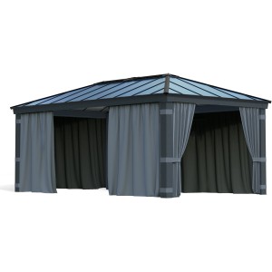 Palram Canopia Seitenteile für Pavillon Dallas 6100, dunkelgraue Vorhänge geschlossen.