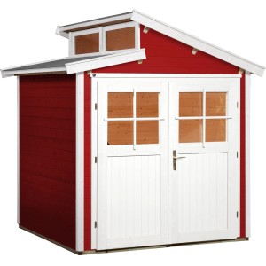 Weka Holz-Gartenhaus 226 in Schwedenrot mit Doppeltür und Oberlichtern.