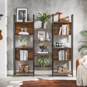 Vasagle Bücherregal mit 14 Ablagen in Braun-Schwarz, ideal zur Aufbewahrung und Dekoration.