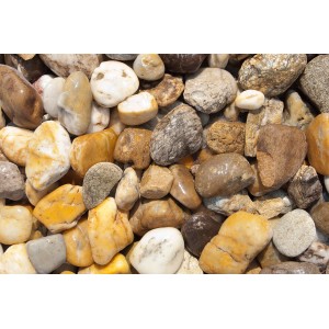 Bunte Flusskiesel, 32-50 mm, im 1000 kg Tandem-Bag. Zierkies für Garten- und Landschaftsbau.