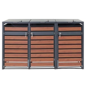 MCW Mülltonnenbox J81 für 3 Tonnen, Kirsche-Holzoptik, dunkelbraun, abschließbar.