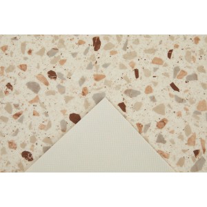 Beiger PVC-Bodenbelag Andiamo Allover 512 Stellar mit Terrazzo-Muster, Meterware.