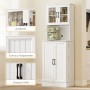Weißer HOMCOM Küchenschrank mit Acryltüren, Arbeitsplatte für Kaffeemaschine und geschlossenen Türen. Schwarze Griffe, Landhausstil.
