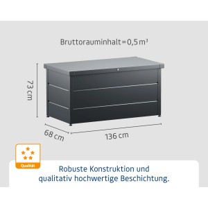 EcoStar Gartenbox Elegant, anthrazitgrau, 136x73x68 cm. Aufbewahrungsbox für Garten, wetterfest.