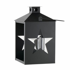 Schwarze, quadratische Boltze Laterne Natalia mit Stern-Ausschnitten, 47cm hoch, für stimmungsvolle Weihnachtsdekoration.