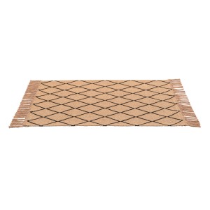 Beige Badematte Calama 50x80 cm von Wenko aus Jute mit Rautenmuster und Fransen.