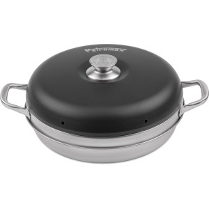 Petromax Camping Backofen aus Edelstahl. Kompakter Ofen für unterwegs, ideal für Camping und Outdoor-Küche.