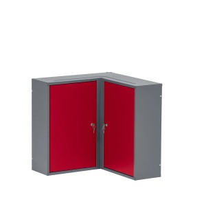 Küpper Eck-Hängeschrank, dunkelrot, mit 2 Türen und 4 Fachböden. Werkzeugschrank für die Werkstatt.