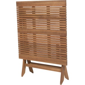 Zusammengeklappter, quadratischer Gartentisch Falun von Siena Garden, beige, 80x80 cm.