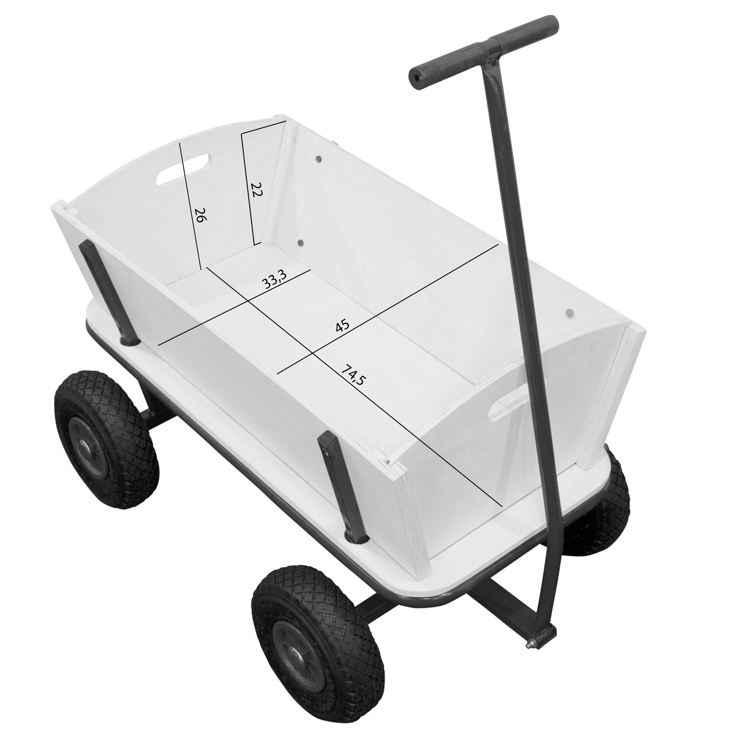 Weißer Sunny Bollerwagen Billy Beach Wagon mit Maßen, ideal für Spiel & Spaß im Freien.