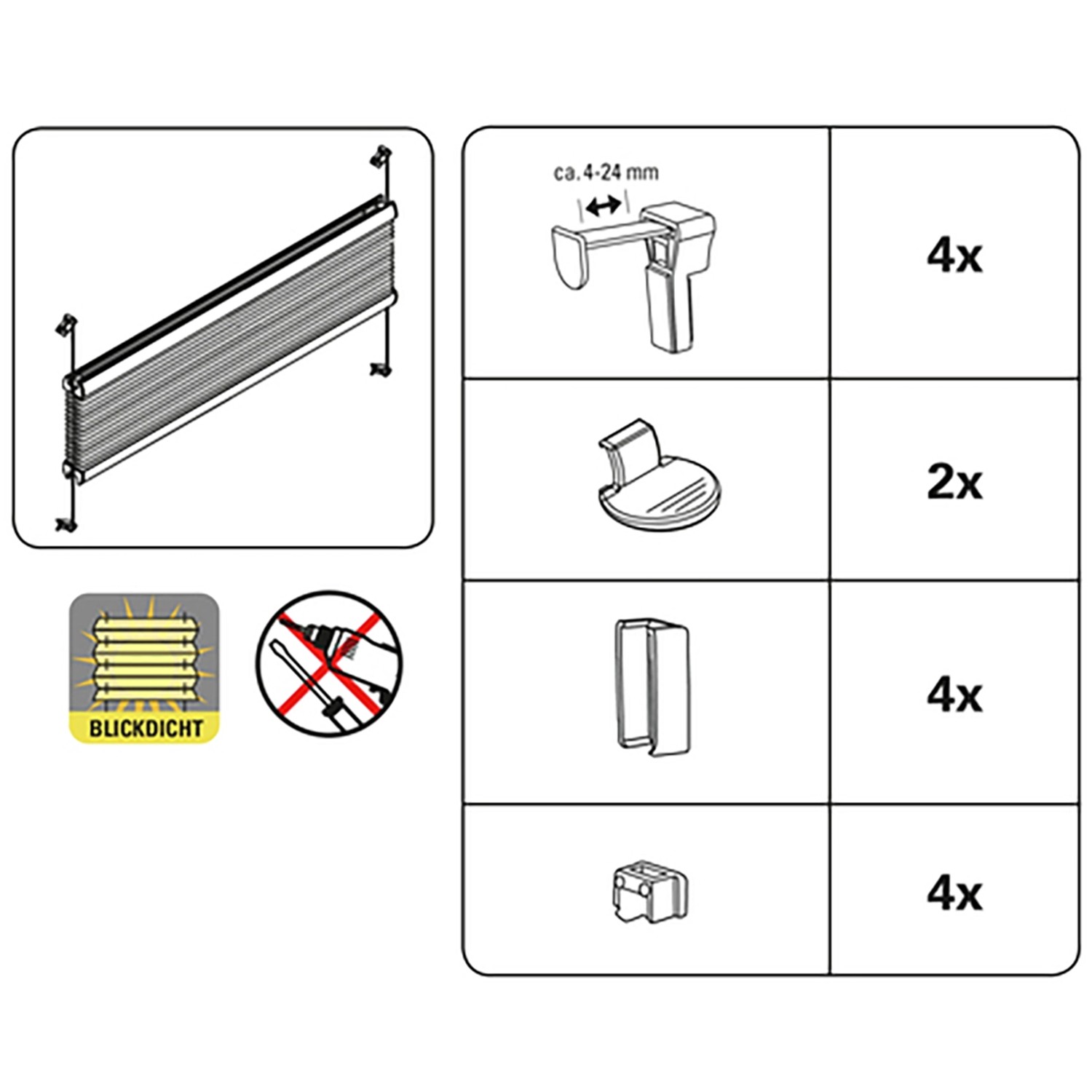 Montagezubehör für Gardinia Plissee Bella Blätter, weiß, zur Anbringung ohne Bohren.
