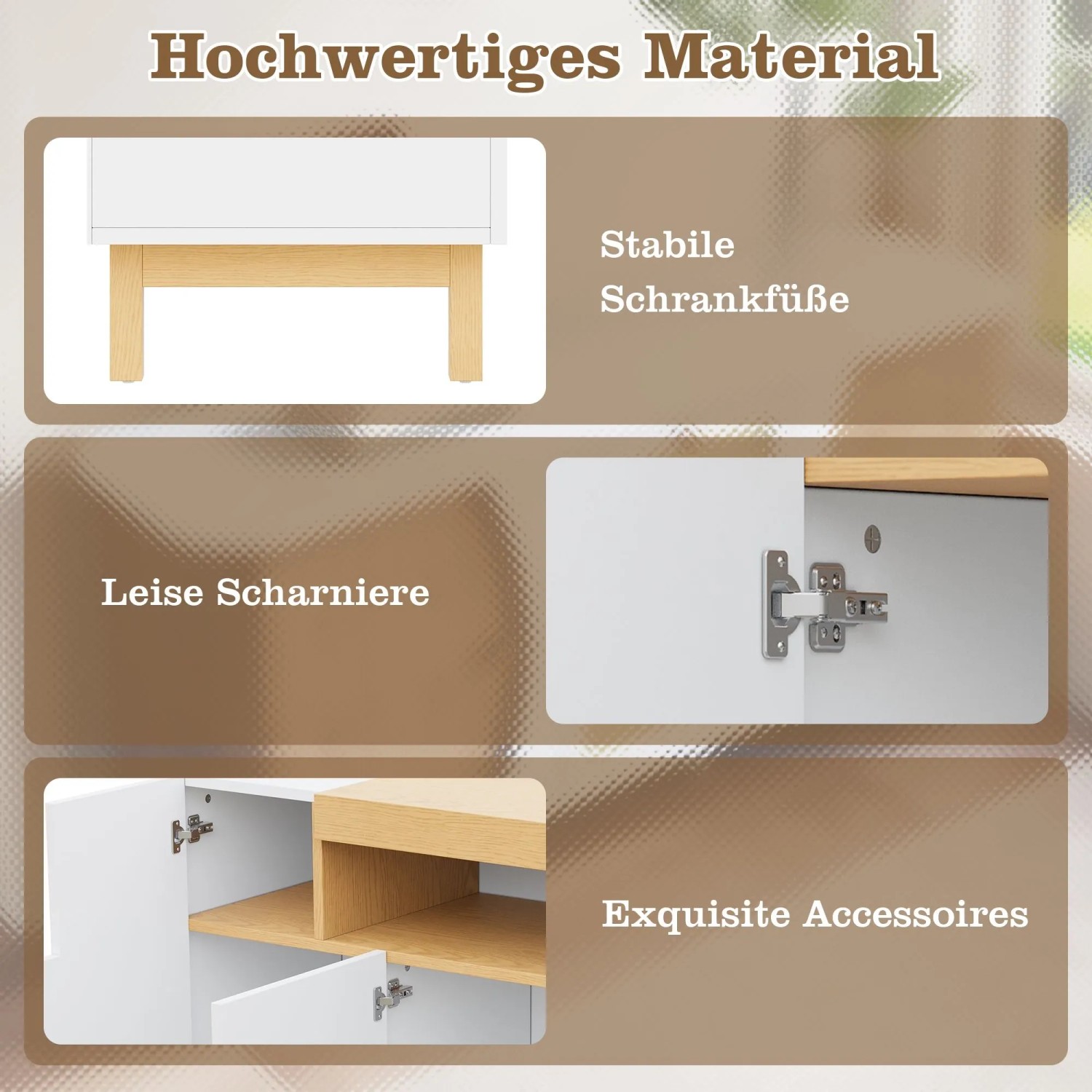 okwish Sideboard mit 3 Türen Wohnzimmer Esszimmer 120.5x42x96cm Weiß_7