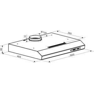Technische Zeichnung einer PKM Unterbau-Dunstabzugshaube UBH5000H2 mit Maßangaben.