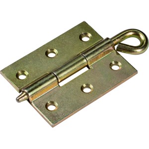 Gelb verzinktes Scharnier mit losem Stift und Öse, 70x55 mm, für bewegliche Verbindungen.