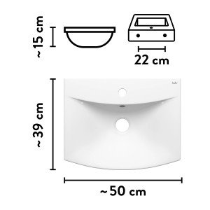 baliv Wand- & Aufsatzwaschtisch Mansfield, weiß, 50 cm, mit Maßangaben.