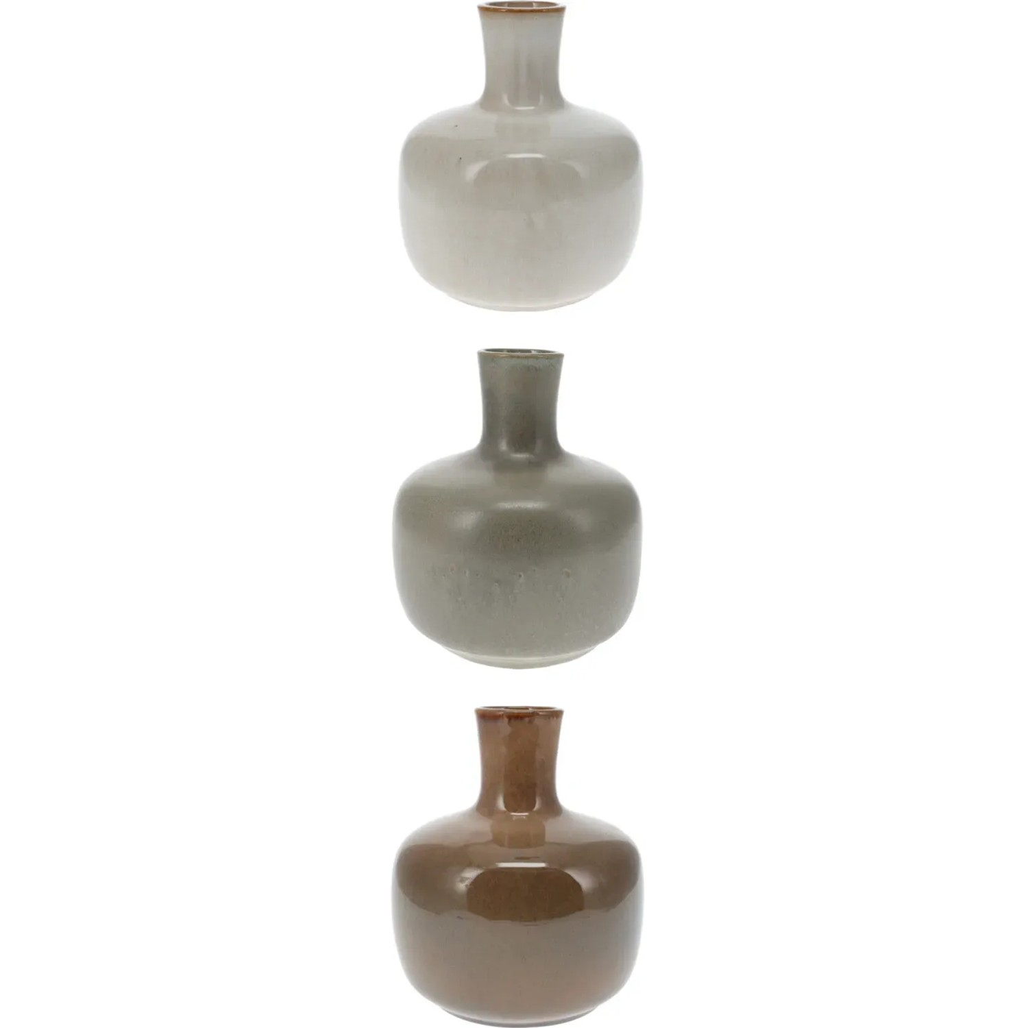 Porzellanvasen in Beige, Grau und Braun mit Flaschenform, Ø 13x15 cm.
