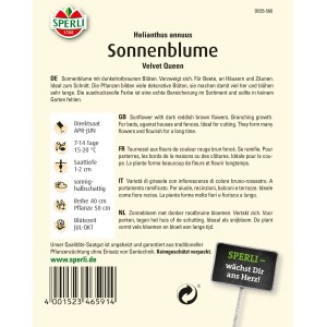 Samenpackung Sperli Sonnenblume Velvet Queen Rot, dekorative, dunkelrote Sonnenblume.