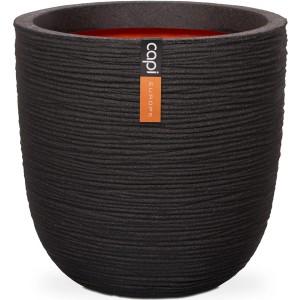 Schwarzer Capi Pflanztopf Nature Rib Kugel, Ø 54 cm, mit Riffelstruktur für Innen- und Außenbereich.