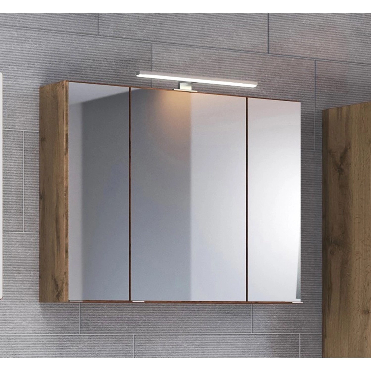 Held Möbel 3D-Spiegelschrank Bari 60 cm in Wotaneiche mit LED-Leuchte.