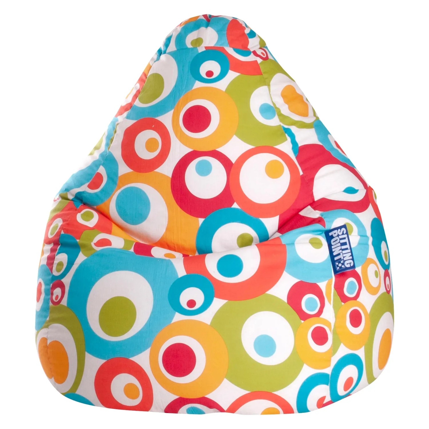 Bunter Sitting Point Sitzsack BeanBag Malibu, 120 l, mit Kreismuster in Türkis, Rot, Gelb und Grün.