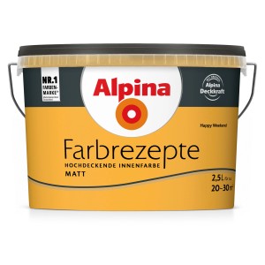 Eimer Alpina Farbrezepte Happy Weekend, matte, gelbe Innenfarbe, 2,5 Liter.