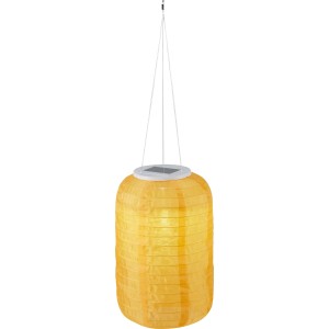 Gelbe Solar-Laterne (Ø 20 cm) aus Textil mit LED-Beleuchtung für Garten und Balkon.