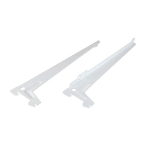Zwei weiße Einloch-Winkelträger, 28 cm, für Regalböden und Möbelbau.