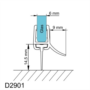 Technische Zeichnung: Schulte Wasserabweisprofil für Dusche, Serie MasterClass/Garant, 6mm Glasstärke.