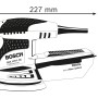 Skizze des Bosch Professional GEX 125-1 AE Exzenterschleifers mit Maßangaben.