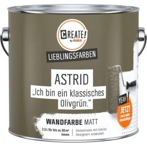 CREATE! by OBI Wandfarbe Astrid Olivgrün, matte Innenfarbe im 2,5 l Eimer.
