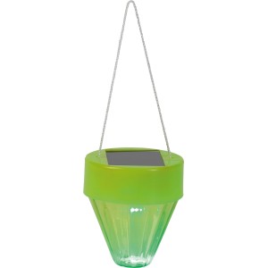 Grüne Mini Solar-Laterne mit LED und Aufhängung für Garten und Balkon.
