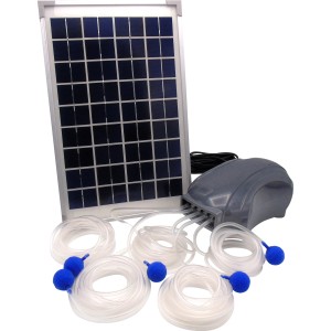 Ubbink AIR Solar 600 Teichbelüftungspumpe mit Solarmodul, Pumpe, Schläuchen und Ausströmern.