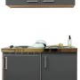 Respekta Miniküche MK100ESGOS, 100 cm, Grau-Eiche Dekor mit Kühlschrank und 2-Platten Kochfeld.