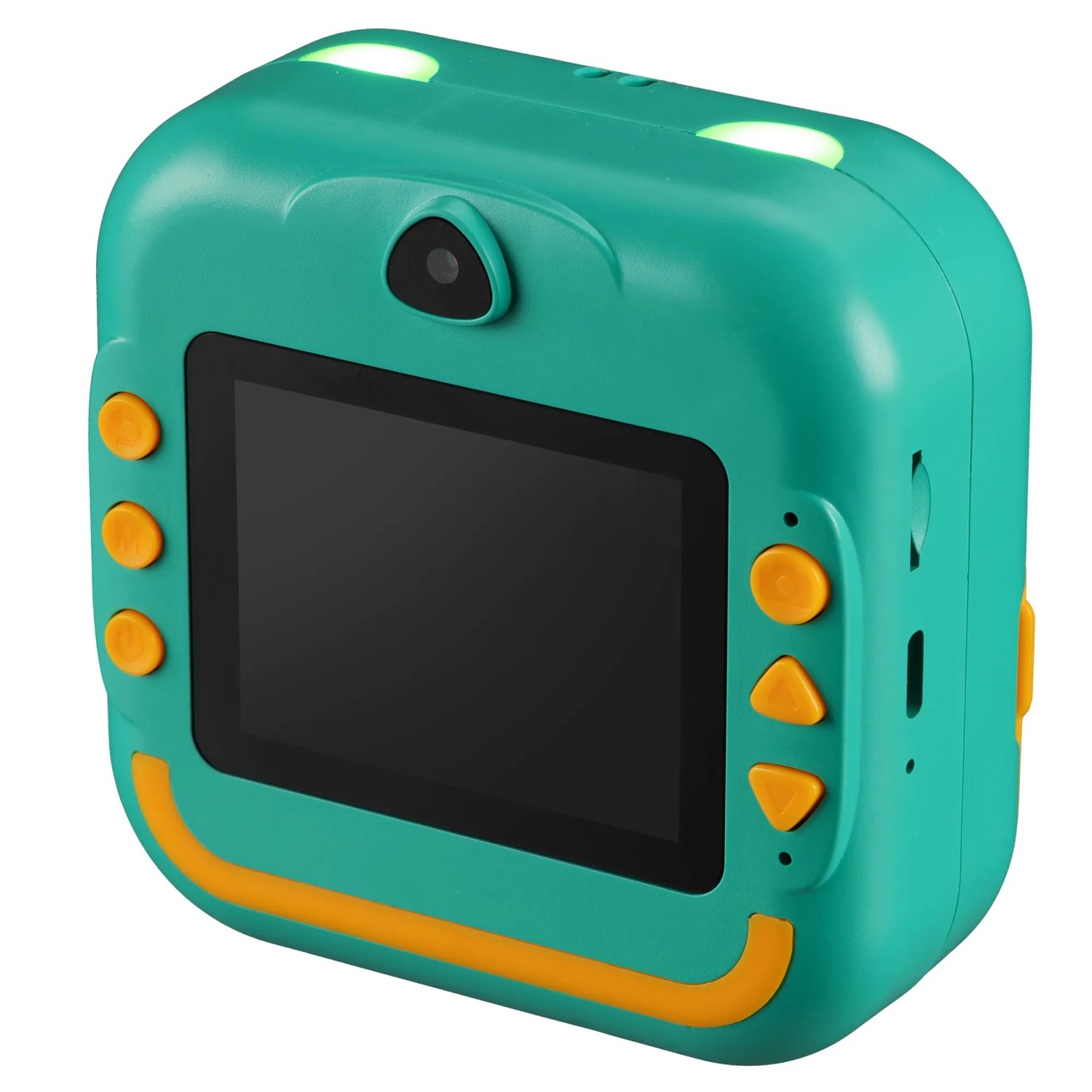 DieMaus Sofortbildkamera für Kinder in Grün-Orange. Digitalkamera mit Display und Tasten.
