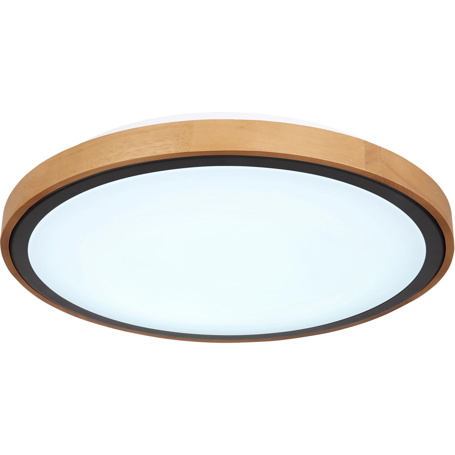 Globo LED-Deckenleuchte Bruno, schwarz matt mit Holzrahmen, für stimmungsvolles Licht.